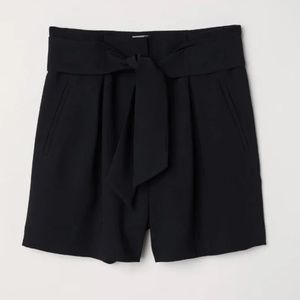 H&M Black High-Waisted Tie Belt Shorts